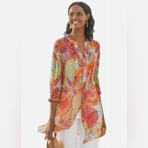 Soft Surroundings Multicolor Paisley Blouse 3X Dressy or beach cover-up.